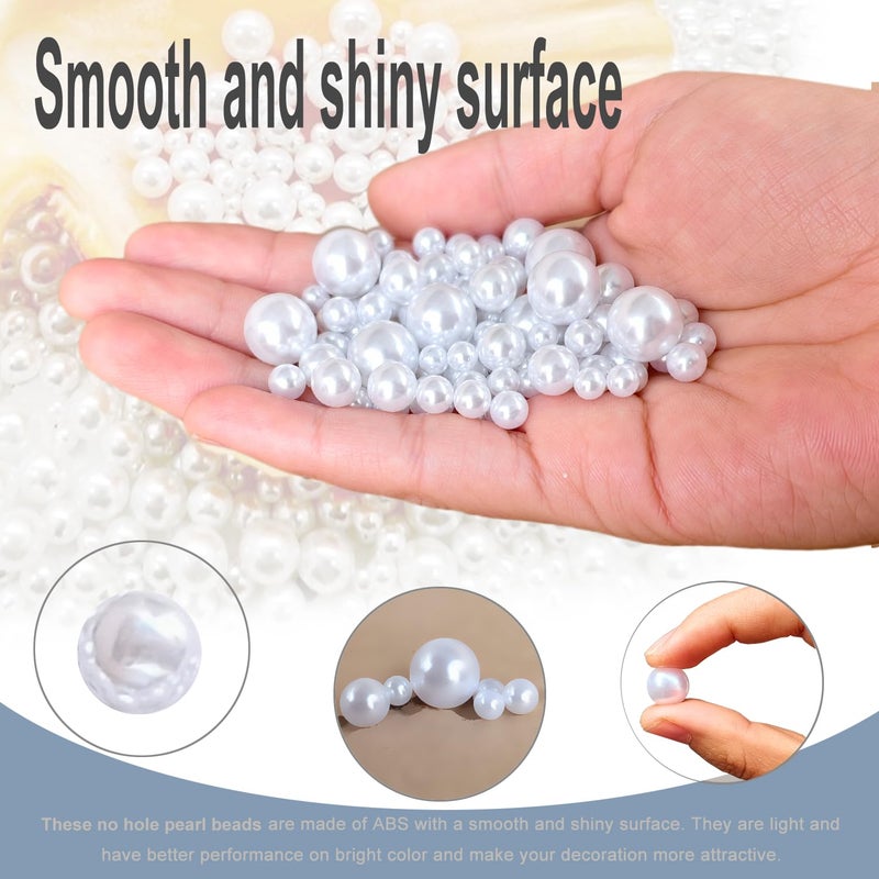Cymtoo Lifestyle-cat 4 Size 330pcs Assorted Pearls Beads No Holes White Pearls Beads 5mm, 6mm, 8mm, 12mm Pearls for DIY, Table Scatter, Wedding, Birthday Party, Home Decoration - Image 3